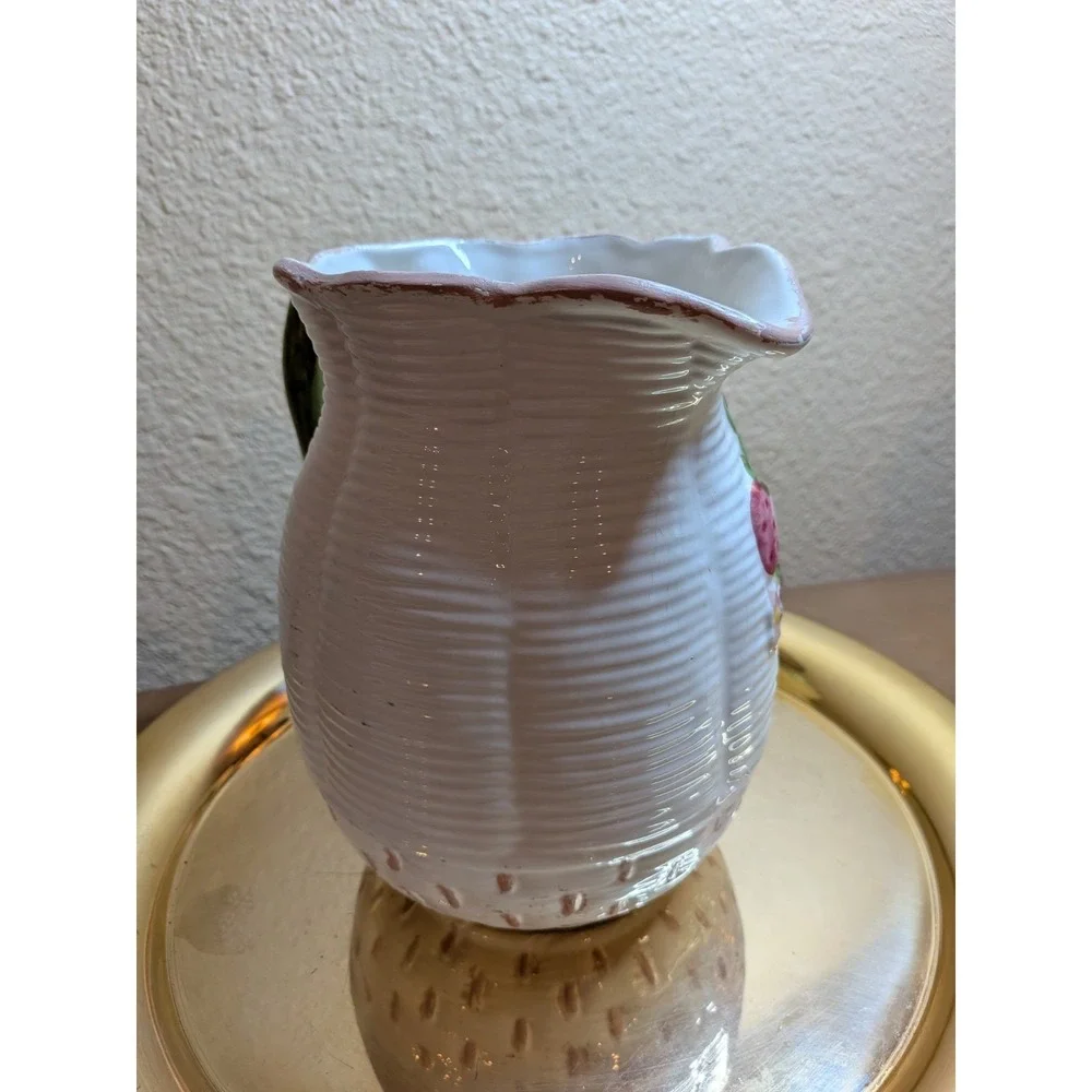 Vintage Italian Majolica Strawberry Pitcher 3D Fruit Relief Made in Italy